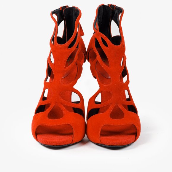 Giuseppe Zanotti Red Suede Cut Out Cage Sandals - Picture 3 of 10
